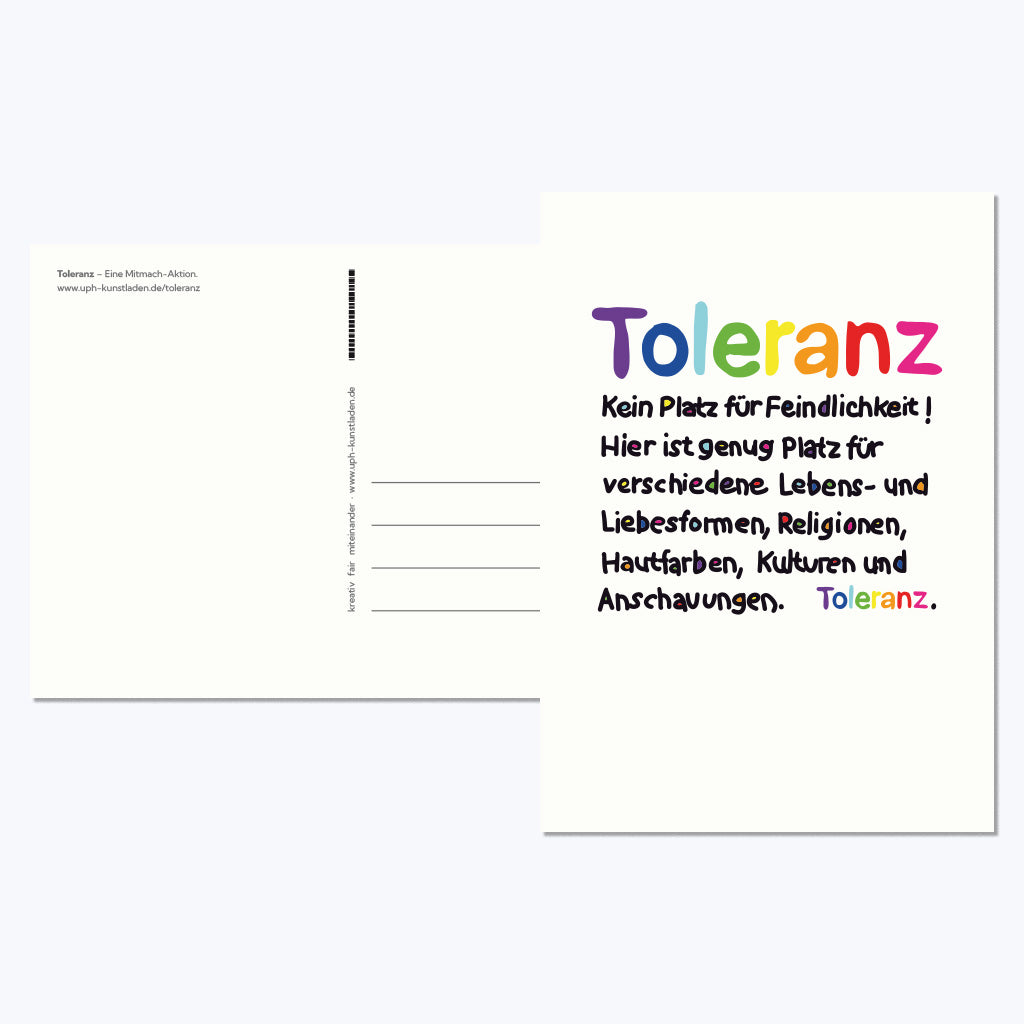 Kunstdruckkarte "Toleranz - eine Mitmach-Aktion" - auf Naturpapier-Postkarten-UpH Kunstladen-UpH Kunstladen