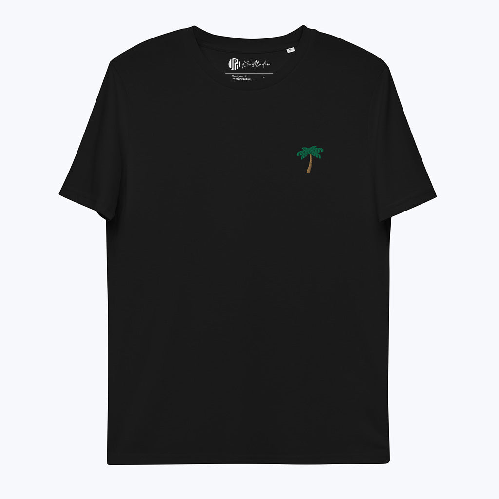 T-Shirt "Palme" - Bio-T-Shirt mit Stickmotiv - schwarz-T-Shirts-UpH Kunstladen-UpH Kunstladen