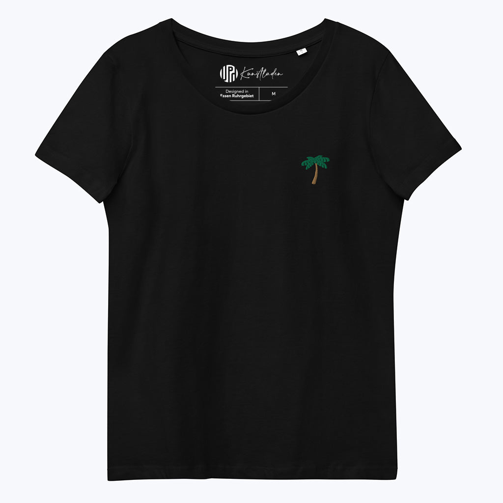 T-Shirt "Palme" - Bio-Damen-T-Shirt mit Stickmotiv, schwarz-T-Shirts-UpH Kunstladen-UpH Kunstladen