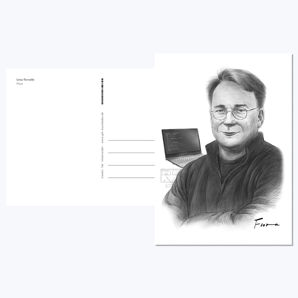Kunstdruckkarte "Linus Torvalds"-Postkarten-Flora-UpH Kunstladen