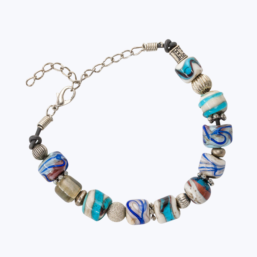 Armband 9 Perlen  -  Blautöne mit silb. Zwischenperlen-Armbänder-Werner Skowranek-UpH Kunstladen