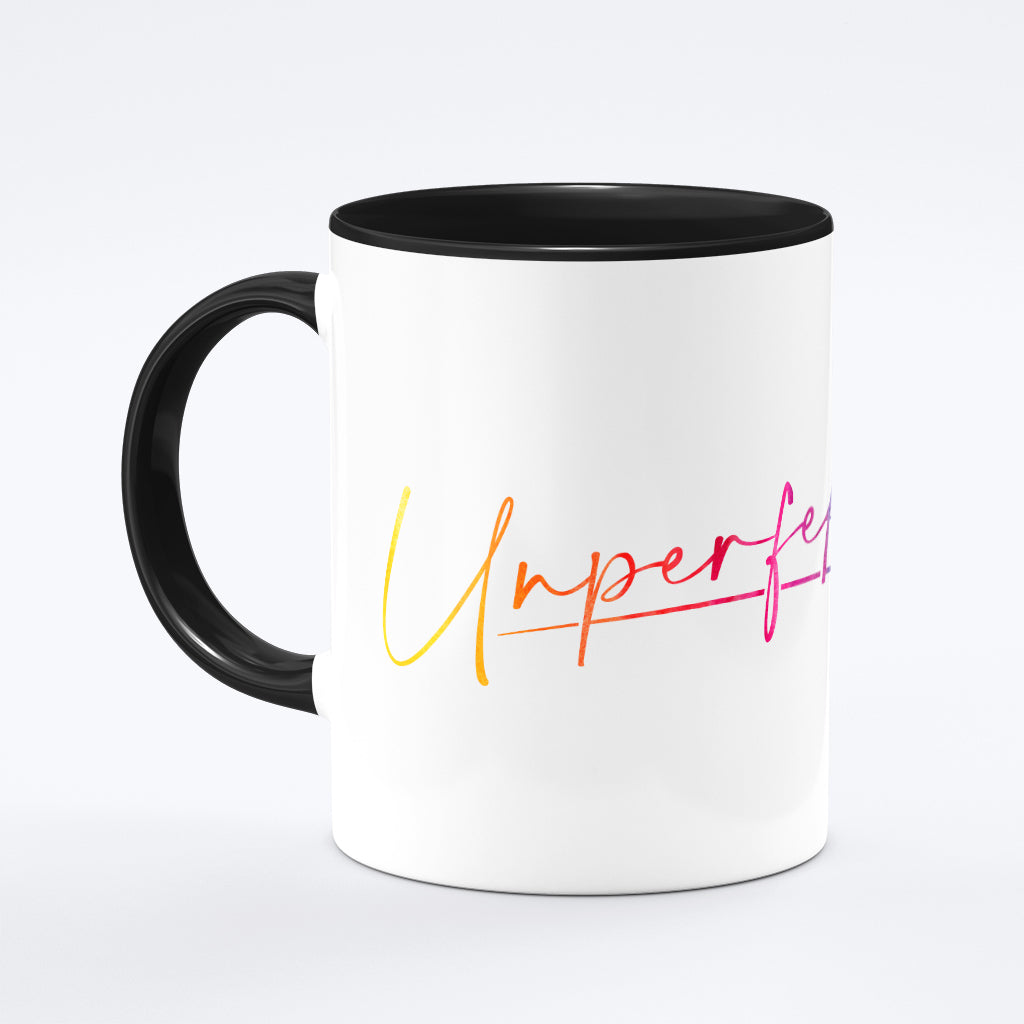 Tasse "Unperfekt" - weiß mit farbigem Schriftzug-Tassen-UpH Kunstladen-UpH Kunstladen