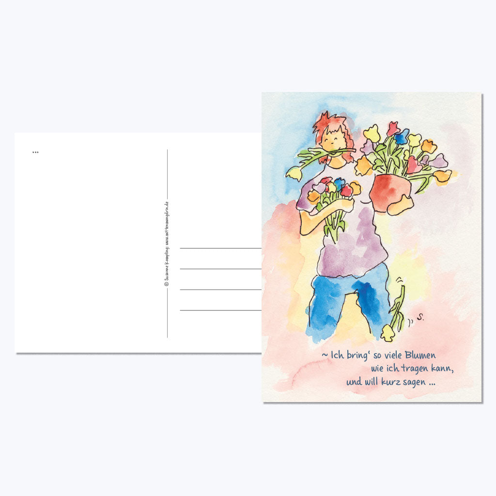 Kunstdruckkarte "Ich bringe Blumen"-Postkarten-Susanne Kampling-UpH Kunstladen