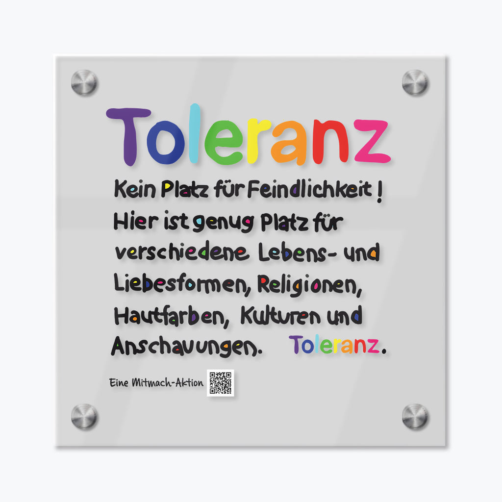 Acrylschild "Toleranz - eine Mitmach-Aktion"-Wandbilder-UpH Kunstladen-UpH Kunstladen