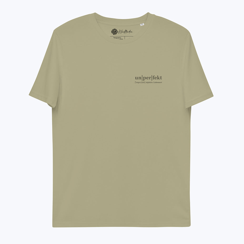 T-Shirt "Un-per-fekt" - Bio-T-Shirt mit Logo-Print, olive green-T-Shirts-UpH Kunstladen-UpH Kunstladen