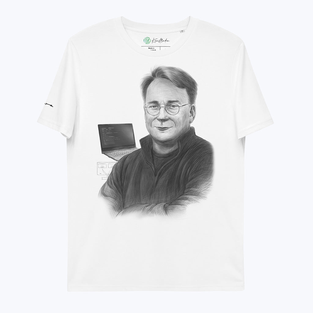 T-Shirt "Linus Torvalds" - Bio-T-Shirt mit Kunstdruck von Flora-T-Shirts-Flora-UpH Kunstladen
