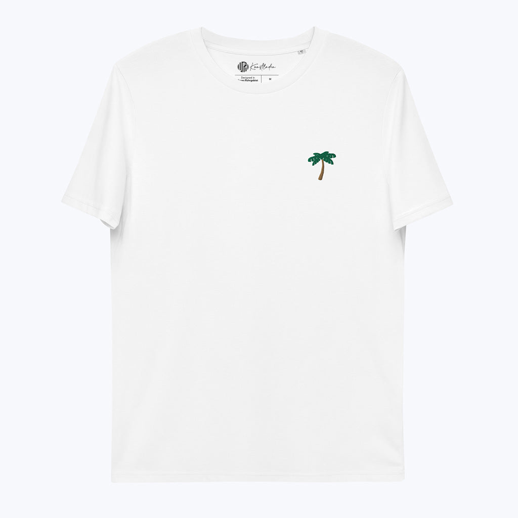 T-Shirt "Palme" - Bio-T-Shirt mit Stickmotiv - weiß-T-Shirts-UpH Kunstladen-UpH Kunstladen