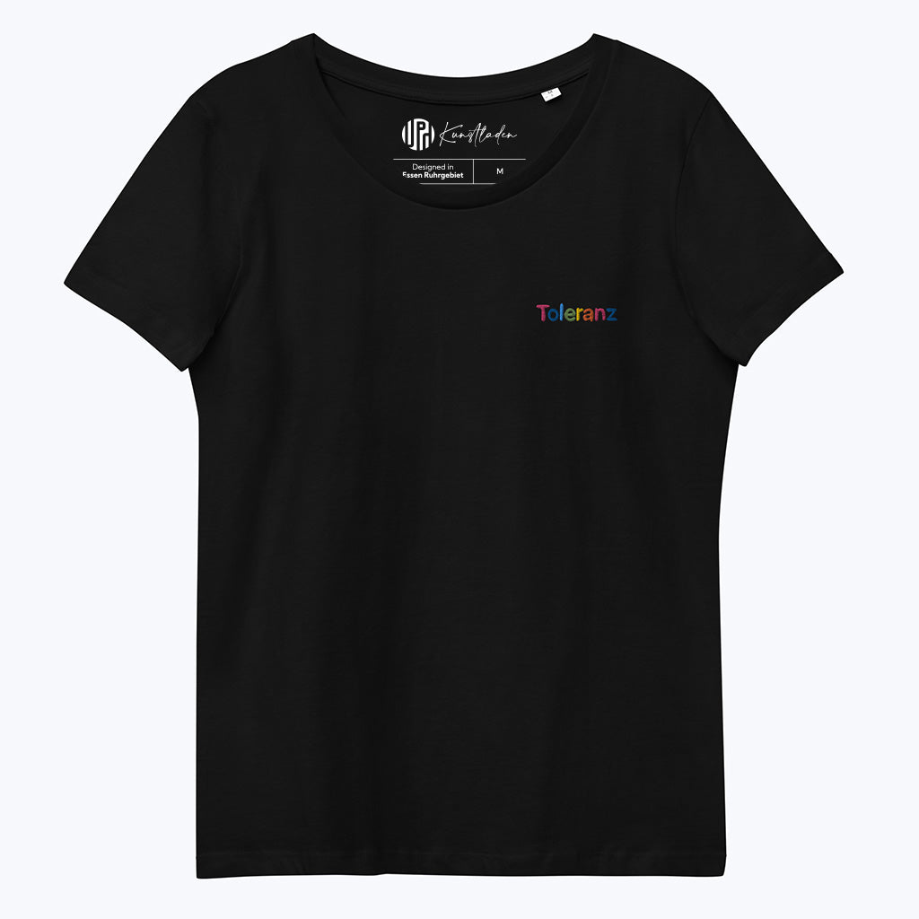 T-Shirt "Toleranz - Bio-Damen-T-Shirt mit Statement-Stick, schwarz-T-Shirts-UpH Kunstladen-UpH Kunstladen