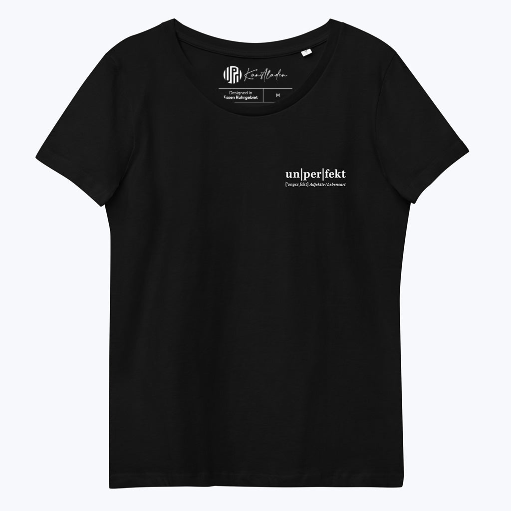 T-Shirt "Un-per-fekt" - Bio-Damen-T-Shirt mit Logo-Print, schwarz-T-Shirts-UpH Kunstladen-UpH Kunstladen