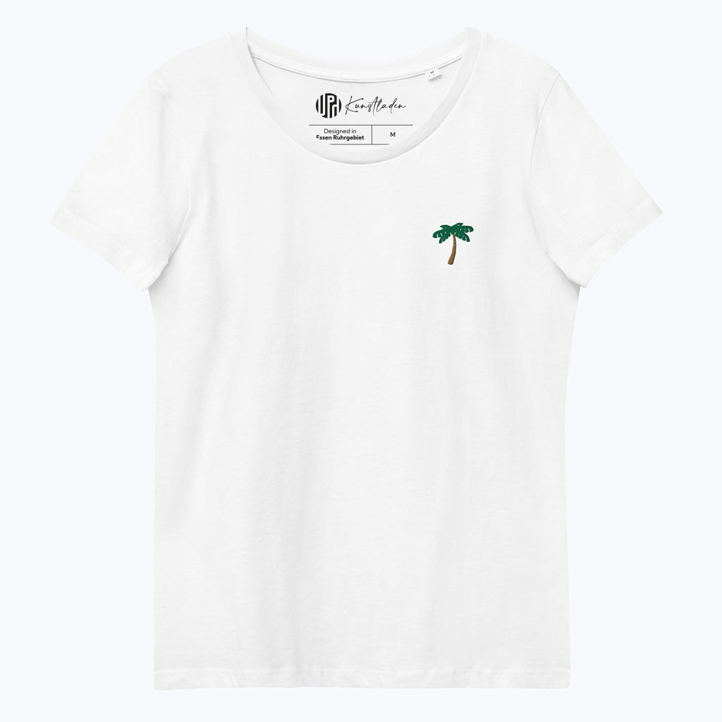 T-Shirt "Palme" - Bio-Damen-T-Shirt mit Stickmotiv, weiß-T-Shirts-UpH Kunstladen-UpH Kunstladen