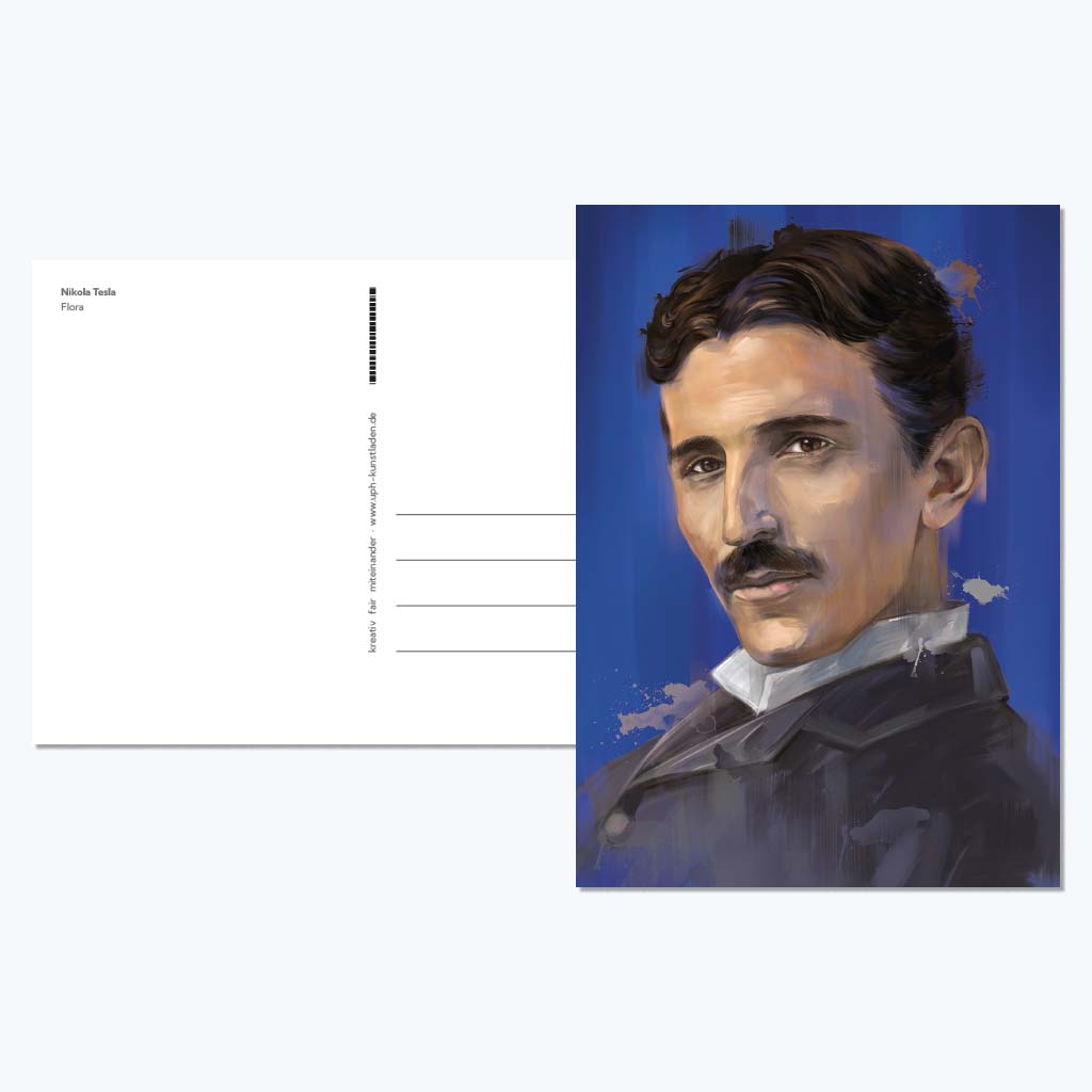Kunstdruckkarte "Nikola Tesla"-Postkarten-Flora-UpH Kunstladen