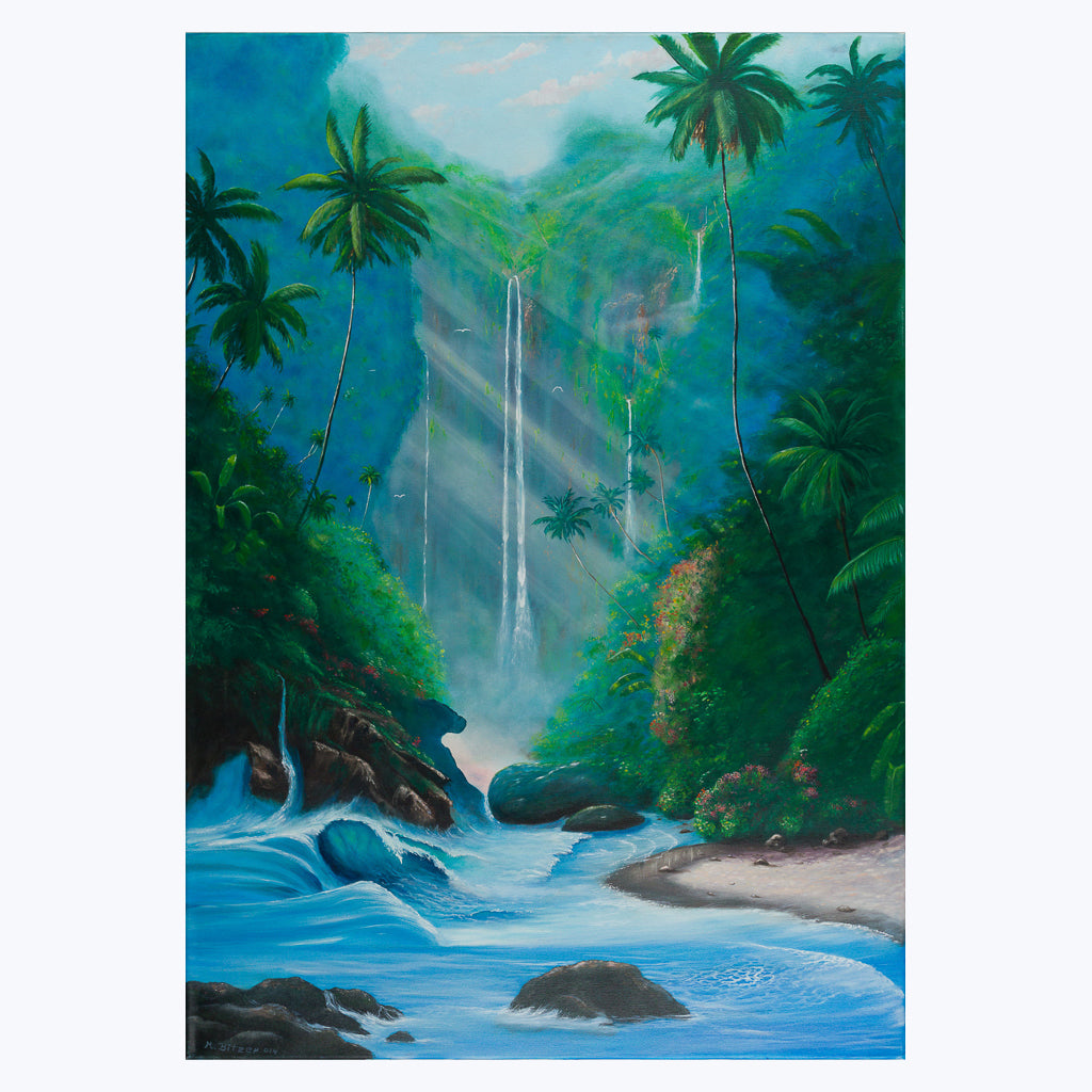 Bild "Lagune mit Wasserfällen" - Öl auf Leinwand-Wandbilder-Mario Bitzer-UpH Kunstladen
