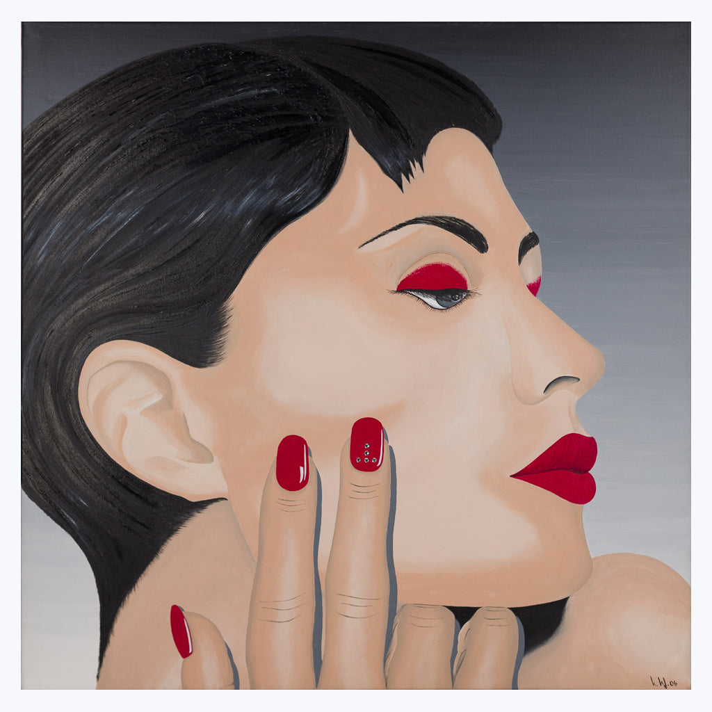 Bild "Rotes Make Up" - Mixed Media auf Leinwand-Wandbilder-Klaus Hausmann-UpH Kunstladen