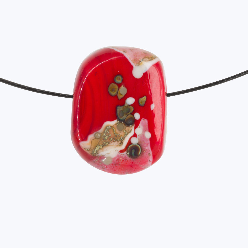 Kette mit Perle rot, Überfang farbig, Quarder-Ketten-Werner Skowranek-UpH Kunstladen