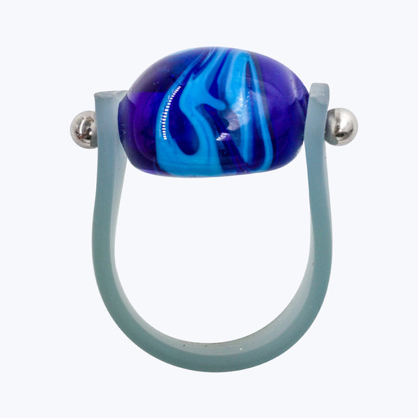 Ring Halbkugel blau gebändert-Ringe-Werner Skowranek-UpH Kunstladen