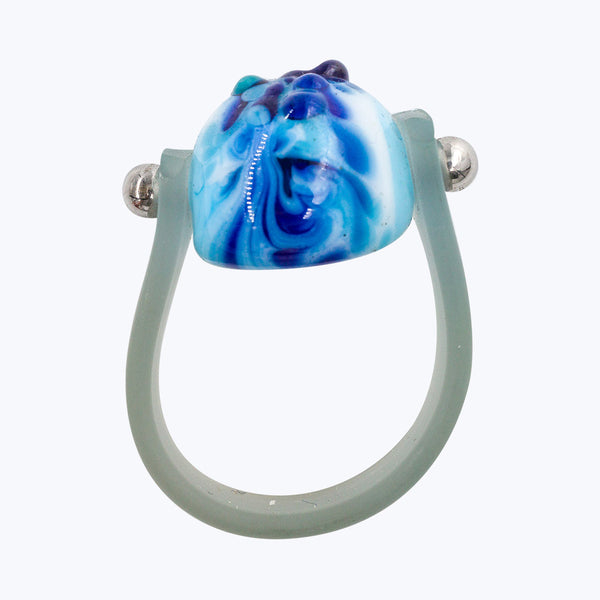 Ring Halbkugel hellblau blau gebändert-Ringe-Werner Skowranek-UpH Kunstladen