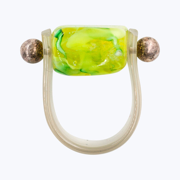 Ring Quader transp. gelb/grün gebändert-Ringe-Werner Skowranek-UpH Kunstladen