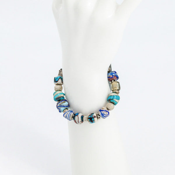 Armband 9 Perlen  -  Blautöne mit silb. Zwischenperlen-Armbänder-Werner Skowranek-UpH Kunstladen