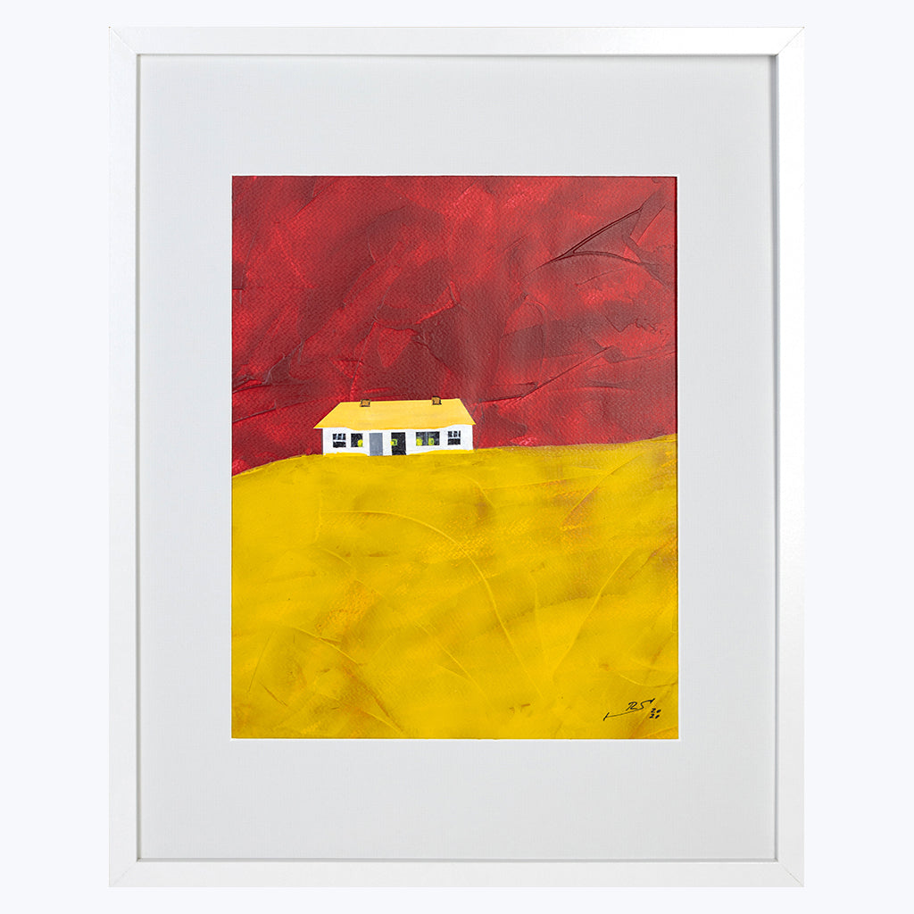 Bild "House in the yellow field" - Acryl auf Karton-Wandbilder-Rainer Schilke-UpH Kunstladen