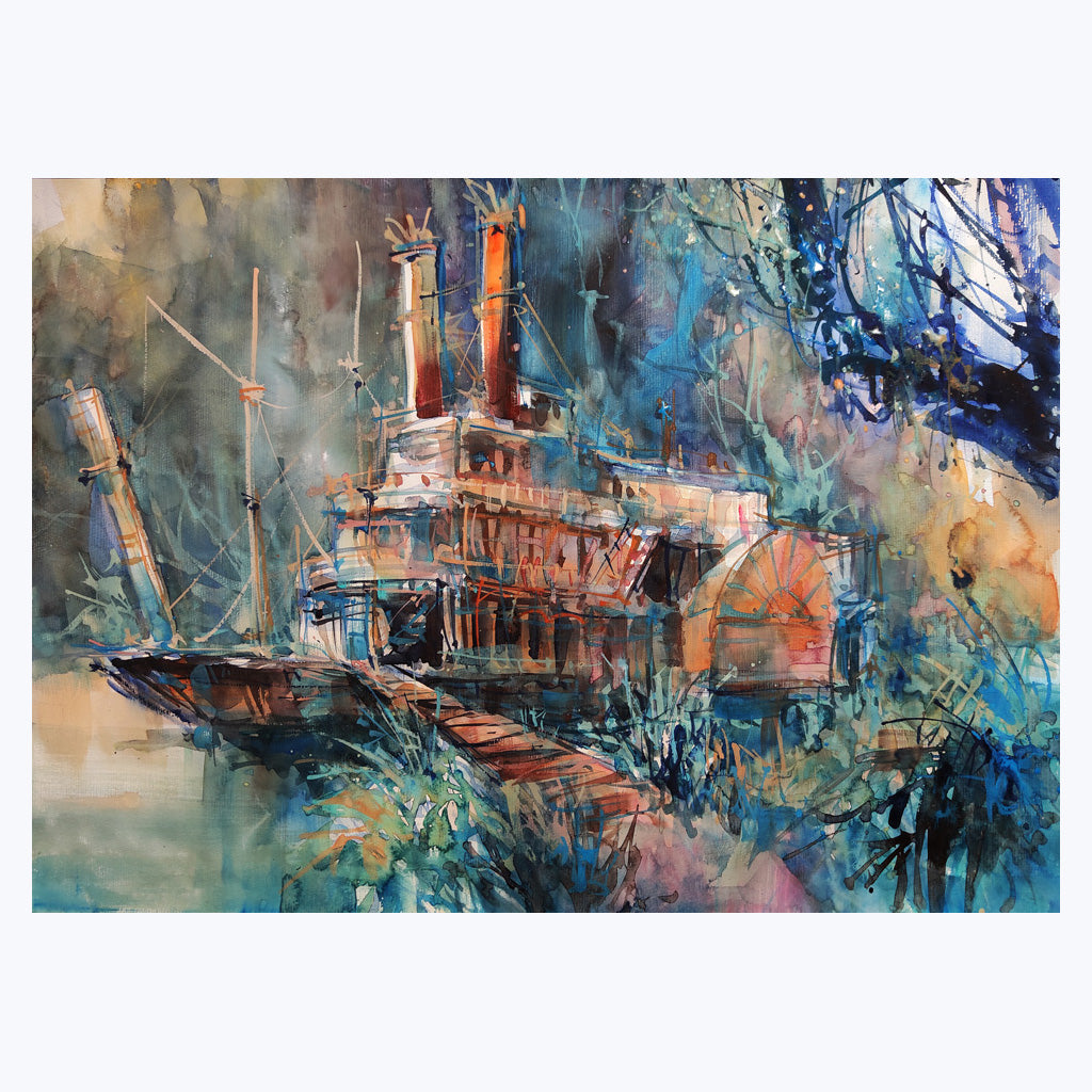 Bild "Abandoned Riverboat" - Aquarell auf Aquarellpapier-Wandbilder-Carsten Wieland-UpH Kunstladen