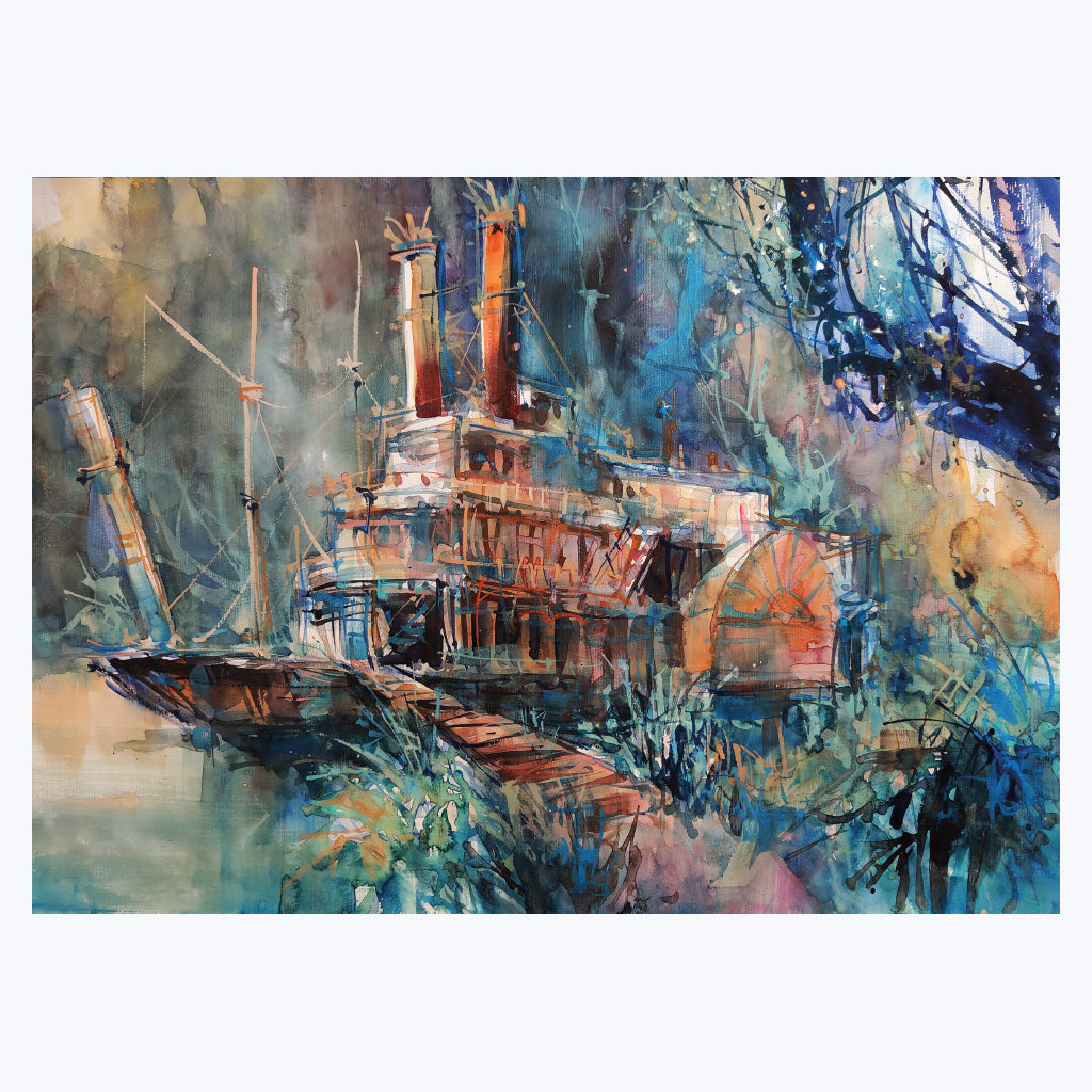 Kunstdruckkarte "Abandoned Riverboat"-Postkarten-Carsten Wieland-UpH Kunstladen
