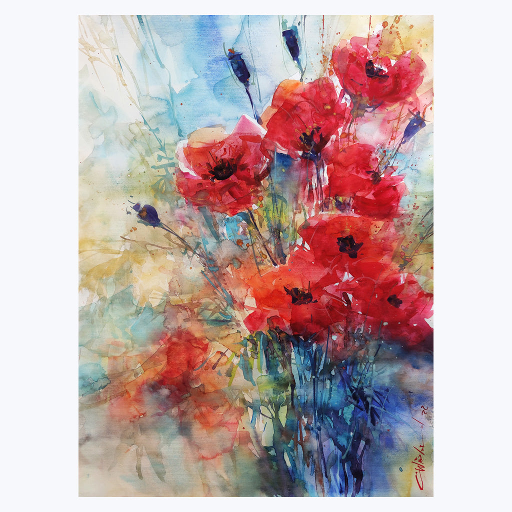 Bild "Red Poppies" - Aquarell auf Aquarellpapier-Wandbilder-Carsten Wieland-UpH Kunstladen