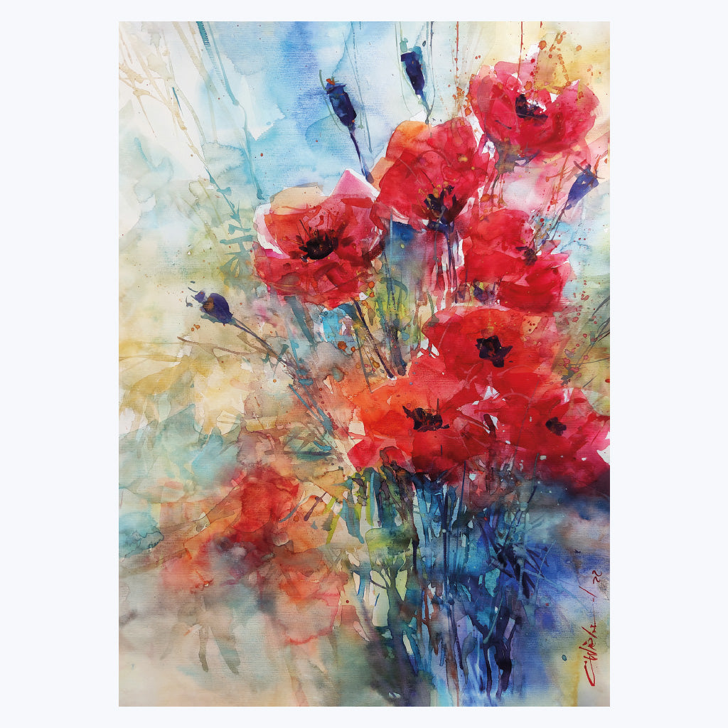 Kunstdruckkarte "Red Poppies"-Postkarten-Carsten Wieland-UpH Kunstladen