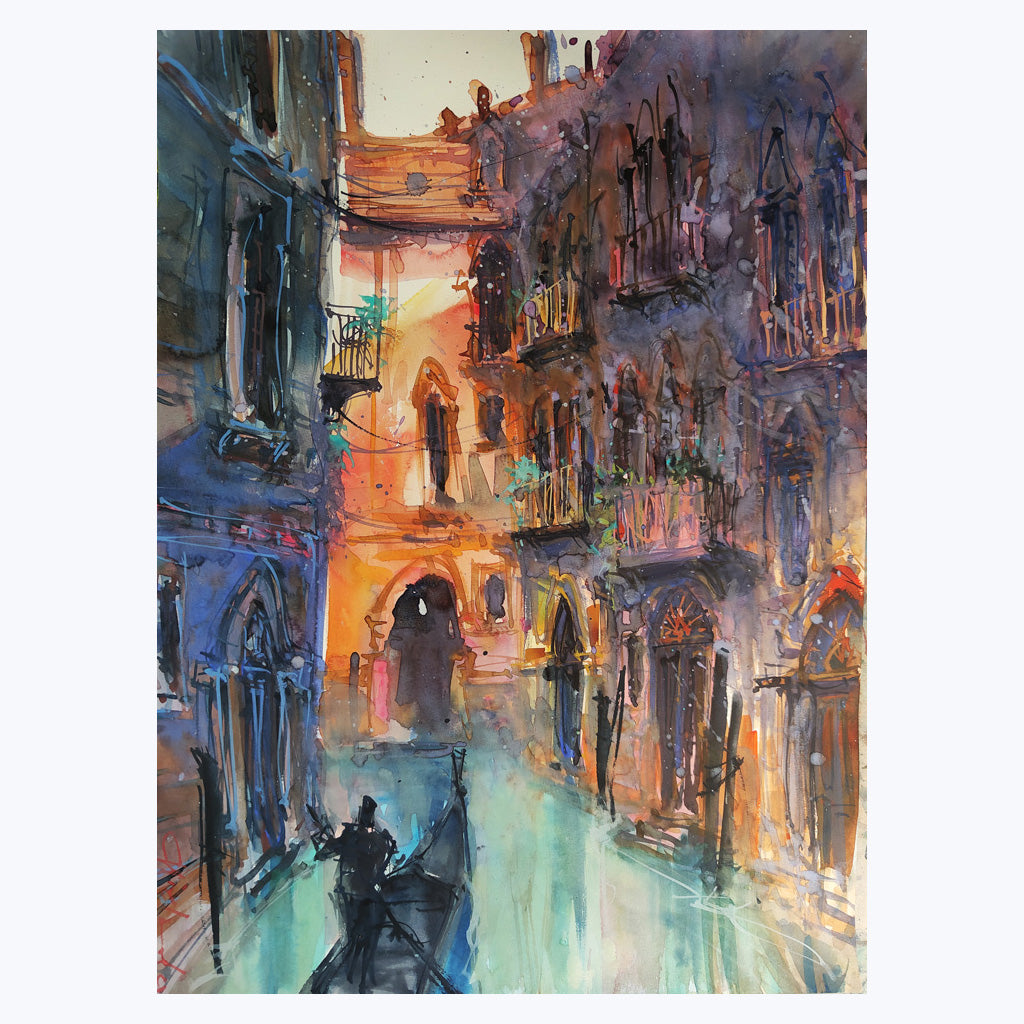 Bild "Venice - Narrow Passage" - Aquarell auf Aquarellpapier-Wandbilder-Carsten Wieland-UpH Kunstladen