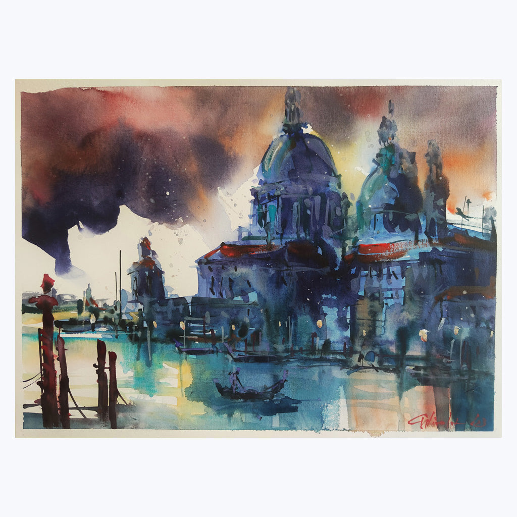 Bild "Santa Maria della Salute at dawn" - Aquarell auf Aquarellpapier-Wandbilder-Carsten Wieland-UpH Kunstladen