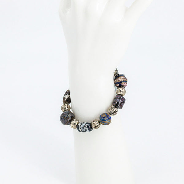 Armband 7  Perlen - grau/violett mit silb. Zwischenperlen-Armbänder-Werner Skowranek-UpH Kunstladen