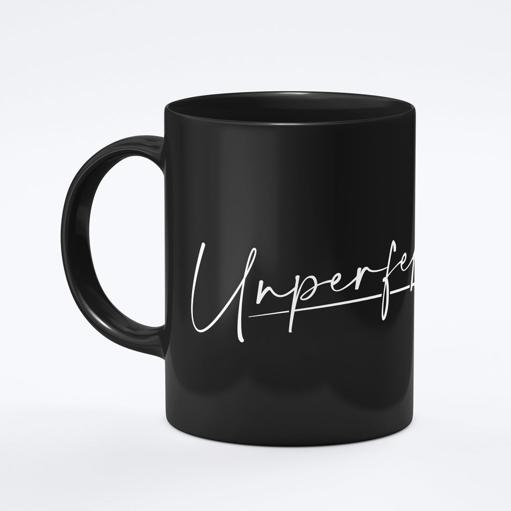 Tasse "Unperfekt" - schwarz mit weißem Schriftzug-Tassen-UpH Kunstladen-UpH Kunstladen