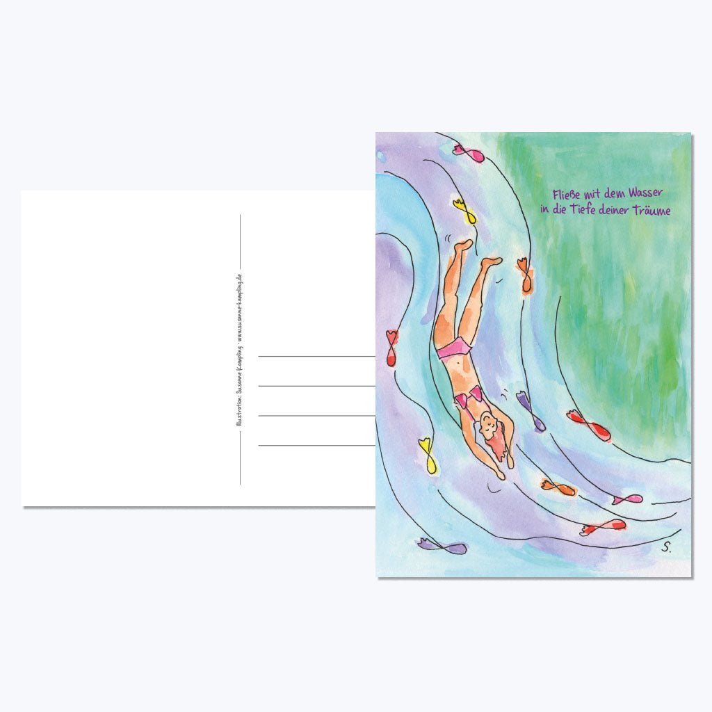 Kunstdruckkarte "Fließe mit dem Wasser"-Postkarten-Susanne Kampling-UpH Kunstladen