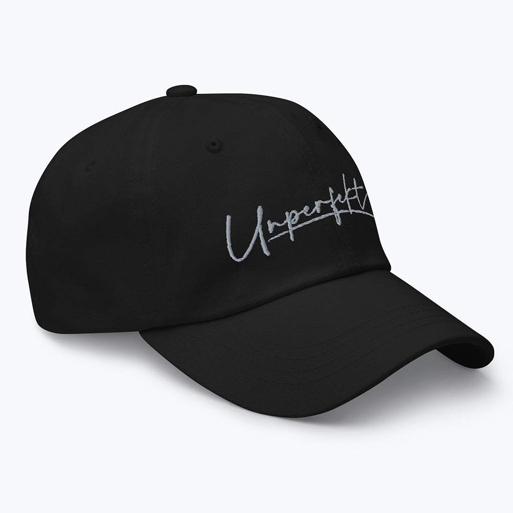 Kappe "Unperfekt" - Dad-Hat mit gesticktem Schriftzug-Kappen-UpH Kunstladen-Schwarz-UpH Kunstladen