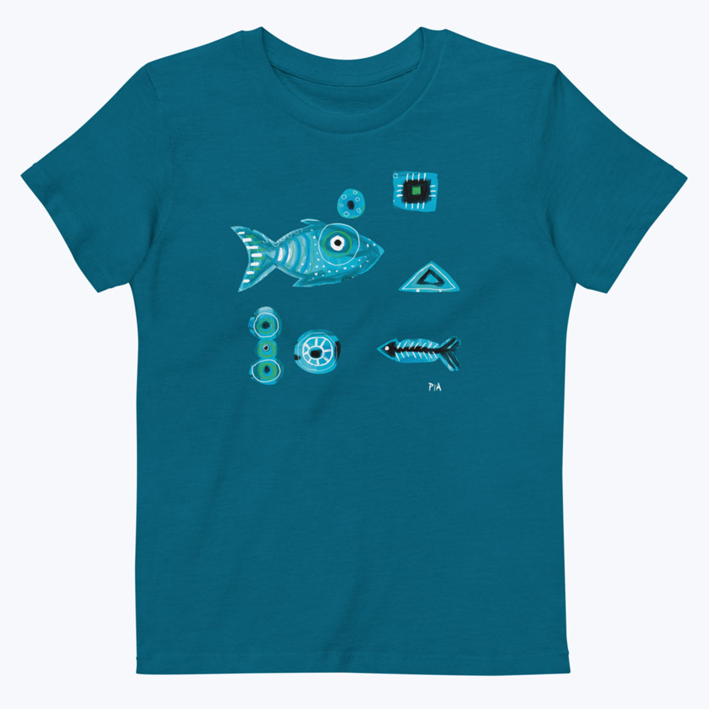 Kinder-T-Shirt "Blue Fish" - Bio-T-Shirt mit Kunstdruck von Pia Grambart-T-Shirts-Pia Grambart-UpH Kunstladen